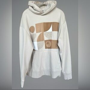 Express Mens Long Sleeve Textured Front Beige Hoodie Kangaroo Pocket Warm Large